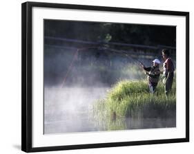 Father and Daughter Fishing-null-Framed Photographic Print