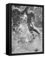 Father and Daughter Playing in the Surf at Jones Beach-Alfred Eisenstaedt-Framed Stretched Canvas