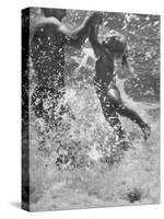 Father and Daughter Playing in the Surf at Jones Beach-Alfred Eisenstaedt-Stretched Canvas