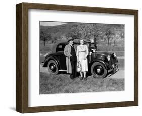 Father and Mother Stand with their Son Sitting on the Hood of their Mercedes Automobile, Ca. 1950-null-Framed Photographic Print