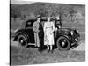 Father and Mother Stand with their Son Sitting on the Hood of their Mercedes Automobile, Ca. 1950-null-Stretched Canvas