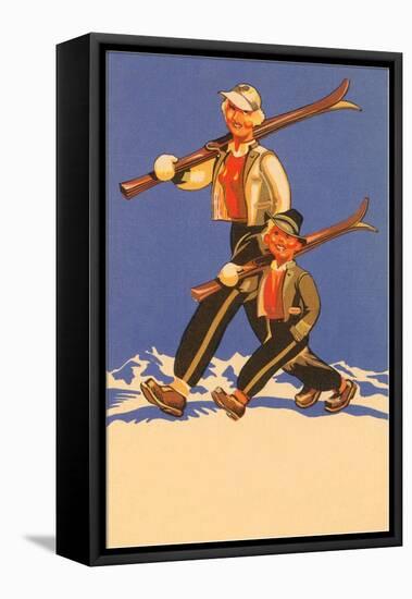 Father and Son Alpine Skiers-null-Framed Stretched Canvas