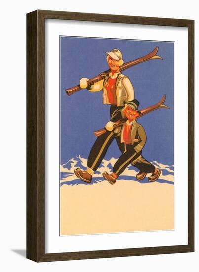 Father and Son Alpine Skiers-null-Framed Art Print