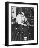 Father and Son Enjoy Christmas Morning, Ca. 1950-null-Framed Photographic Print