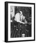 Father and Son Enjoy Christmas Morning, Ca. 1950-null-Framed Photographic Print