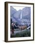 Father and Son Feeding a Wild Deer in Yosemite National Park with Yosemite Falls in the Background-Ralph Crane-Framed Photographic Print