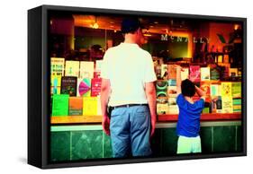 Father and Son Looking at Books Through a Shop Window, New York-Sabine Jacobs-Framed Stretched Canvas