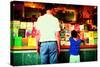 Father and Son Looking at Books Through a Shop Window, New York-Sabine Jacobs-Stretched Canvas