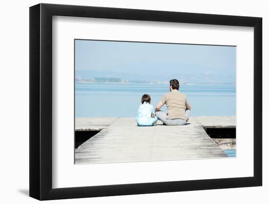 Father and Son on a Sea Dock-zurijeta-Framed Premium Photographic Print