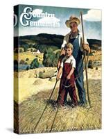 "Father and Son on Hay Wagon," Country Gentleman Cover, June 1, 1944-Newell Convers Wyeth-Stretched Canvas