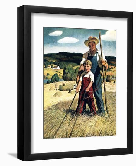 "Father and Son on Hay Wagon,"June 1, 1944-Newell Convers Wyeth-Framed Giclee Print