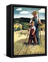 "Father and Son on Hay Wagon,"June 1, 1944-Newell Convers Wyeth-Framed Stretched Canvas