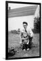 Father and Son Pull a Wagon in Backyard, Ca. 1946-null-Framed Premium Photographic Print