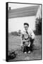 Father and Son Pull a Wagon in Backyard, Ca. 1946-null-Framed Stretched Canvas