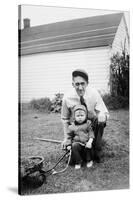Father and Son Pull a Wagon in Backyard, Ca. 1946-null-Stretched Canvas