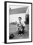 Father and Son Pull a Wagon in Backyard, Ca. 1946-null-Framed Photographic Print