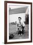 Father and Son Pull a Wagon in Backyard, Ca. 1946-null-Framed Photographic Print