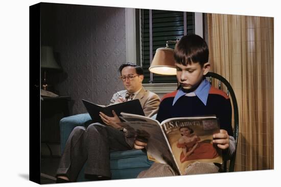 Father and Son Reading at Home-William P. Gottlieb-Stretched Canvas