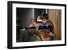 Father and Son Reading at Home-William P. Gottlieb-Framed Photographic Print