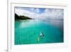 Father and Son Snorkeling in a Tropical Ocean-BlueOrange Studio-Framed Photographic Print