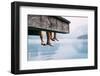 Father and Son Swung their Legs from the Wooden Pier on Mountain Lake-Soloviova Liudmyla-Framed Photographic Print