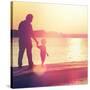 Father and Son Walking Out on a Dock at Sunset-soupstock-Stretched Canvas