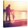 Father and Son Walking Out on a Dock at Sunset-soupstock-Stretched Canvas