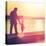 Father and Son Walking Out on a Dock at Sunset-soupstock-Stretched Canvas