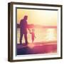 Father and Son Walking Out on a Dock at Sunset-soupstock-Framed Photographic Print