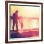 Father and Son Walking Out on a Dock at Sunset-soupstock-Framed Photographic Print