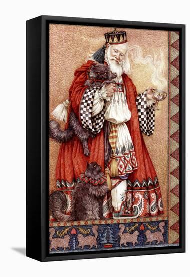 Father Christmas and Cats-Anne Yvonne Gilbert-Framed Stretched Canvas