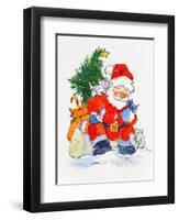 Father Christmas and Kittens, 1996-Diane Matthes-Framed Giclee Print