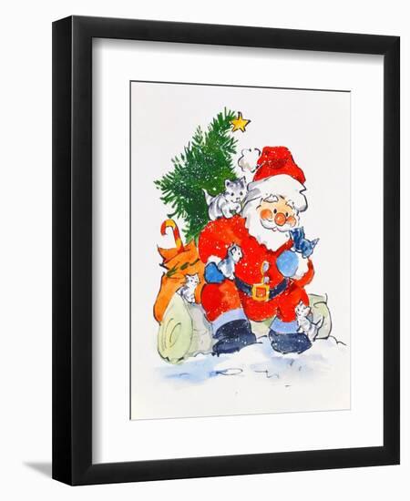 Father Christmas and Kittens, 1996-Diane Matthes-Framed Giclee Print