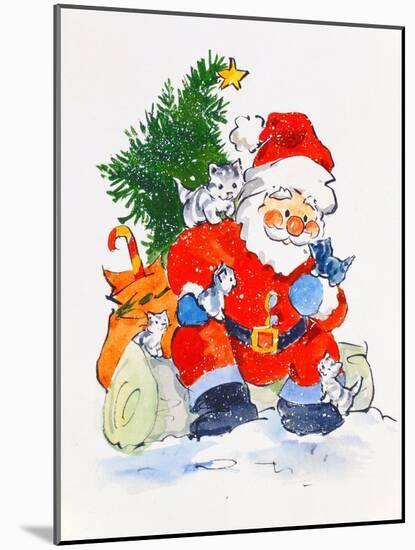 Father Christmas and Kittens, 1996-Diane Matthes-Mounted Giclee Print