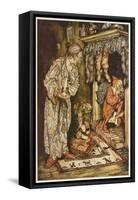 Father Christmas Climbing Up the Chimney-Arthur Rackham-Framed Stretched Canvas
