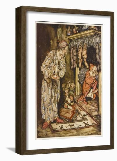 Father Christmas Climbing Up the Chimney-Arthur Rackham-Framed Art Print