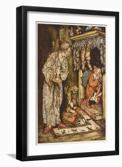 Father Christmas Climbing Up the Chimney-Arthur Rackham-Framed Art Print