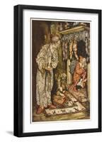 Father Christmas Climbing Up the Chimney-Arthur Rackham-Framed Art Print