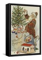 Father Christmas Decorating a Christmas Tree-null-Framed Stretched Canvas