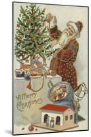 Father Christmas Decorating a Christmas Tree-null-Mounted Giclee Print