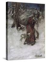 Father Christmas Delivering Xmas Presents-Arthur Rackham-Stretched Canvas