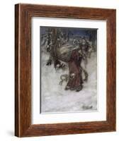 Father Christmas Delivering Xmas Presents-Arthur Rackham-Framed Art Print