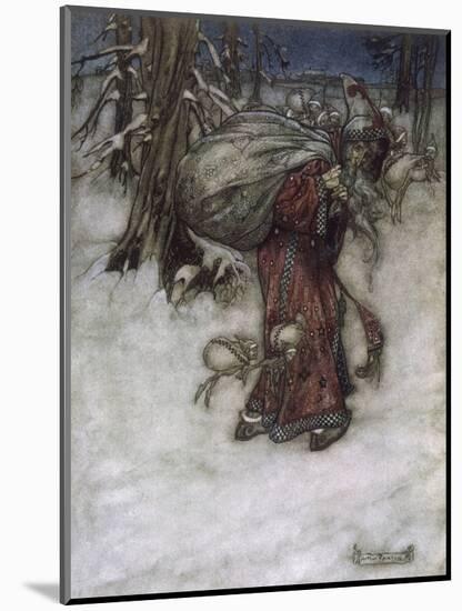 Father Christmas Delivering Xmas Presents-Arthur Rackham-Mounted Art Print