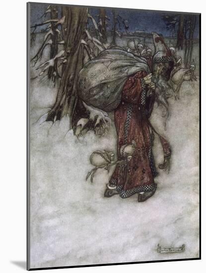 Father Christmas Delivering Xmas Presents-Arthur Rackham-Mounted Art Print