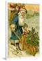 Father Christmas Dressed in Blue Carrying a Basket of Toys, Beatrice Litzinger Collection-null-Framed Art Print