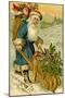 Father Christmas Dressed in Blue Carrying a Basket of Toys, Beatrice Litzinger Collection-null-Mounted Art Print