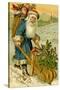 Father Christmas Dressed in Blue Carrying a Basket of Toys, Beatrice Litzinger Collection-null-Stretched Canvas