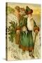 Father Christmas Dressed in Green Carrying Baskets of Toys and Holly, Beatrice Litzinger Collection-null-Stretched Canvas