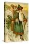 Father Christmas Dressed in Green Carrying Baskets of Toys and Holly, Beatrice Litzinger Collection-null-Stretched Canvas