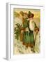 Father Christmas Dressed in Green Carrying Baskets of Toys and Holly, Beatrice Litzinger Collection-null-Framed Art Print